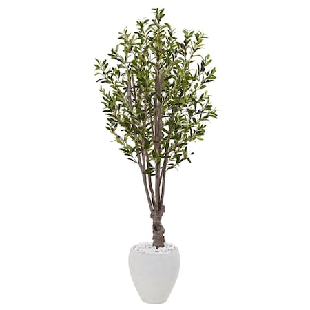Nearly Natural 5 ft. Olive Tree in White Oval Planter 5860
